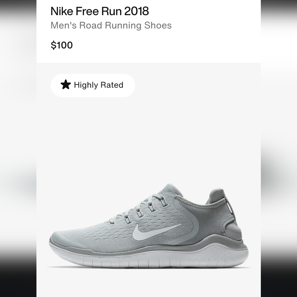 Nike Free Run 2018 Men's Road Running Shoes - Grey. (Used in guc)
